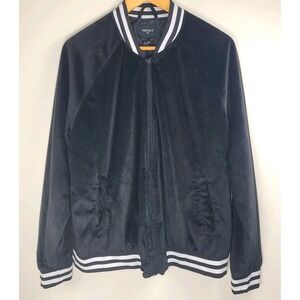 Forever 21 Men's Valor Bomber Jacket – Size Large Black Varsity Stripe Zip Up